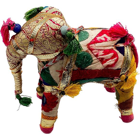 Vintage 5.5" Rajasthani Hand-Stitched/Embroidered Colorful Elephant Animal Decor - Picture 1 of 6